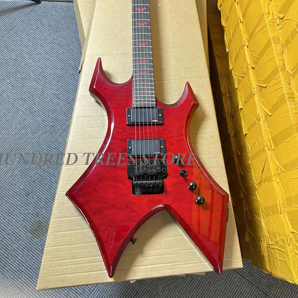 Warlock High-end Standard Red Electric Guitar Bat Inlay Tremolo