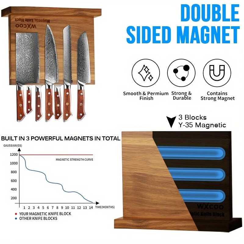 1pcs Double-sided Wooden Magnetic Universal Knife Block Knife Holder No Drilling - Image 3 of 4
