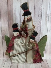 Primitive Style Wood  Snowman Christmas Carolers Decorative Display Figure 13.5"