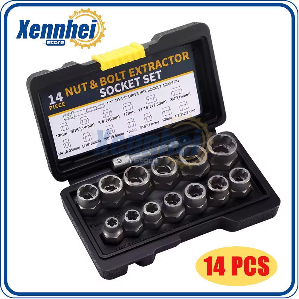 Impact Bolt Extractor Set Nut Remover Set Stripped Extraction Socket Tools 14pcs
