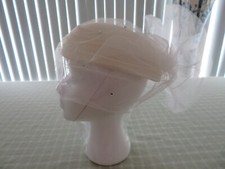 VINTAGE LADIES WHITE VEIL HAT WITH TULLE AND RHINESTONE ACCENTS