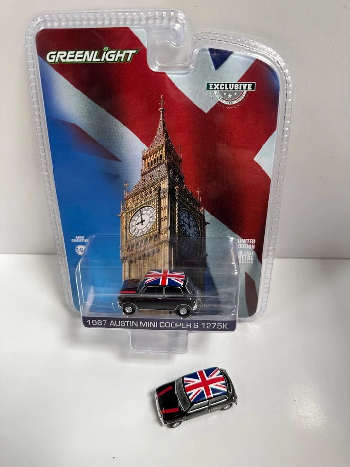 Greenlight 1/64 1967 Mini Cooper S 1275K 3 Colori Da Scegliere Verde/Nero O Rosa - Immagine 3 di 4
