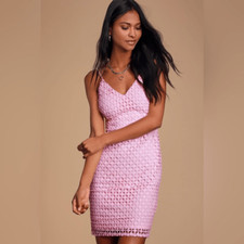 LULUS Kindhearted Lace Sleeveless Mini Dress Sz Large Bubble Gum Pink NEW