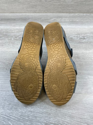 Dansko Susie Damen Sandale 9 blau Leder Slipper überkreuzte Riemen Keilabsatz Pantolette - Bild 6 von 12