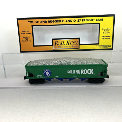 MTH RailKing 30-7043C Rolling Rock Beer 4-Bay Hopper w Ice Load New O O-27 Gauge