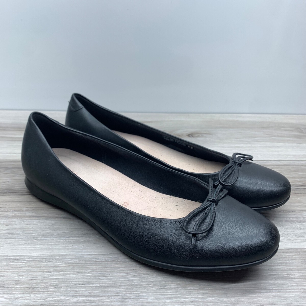 【未使用】ecco 本革 キルティング バレエ フラットシューズ 黒 39 Ecco Womens Touch Ballerina 2.0 Flats Size 39 8 Bow Black