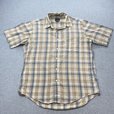 Vintage John Henry Shirt Mens Size Large Brown Plaid Half Sleeve 80s