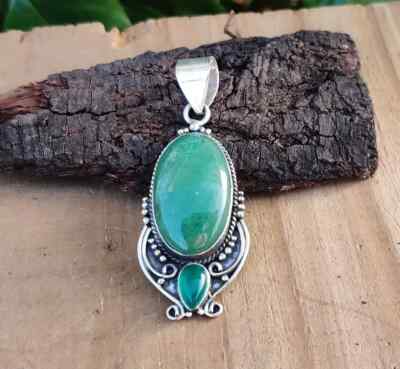 Green Jade Gemstone 925 Sterling Silver Beautiful Pendant Gift For Women MK *