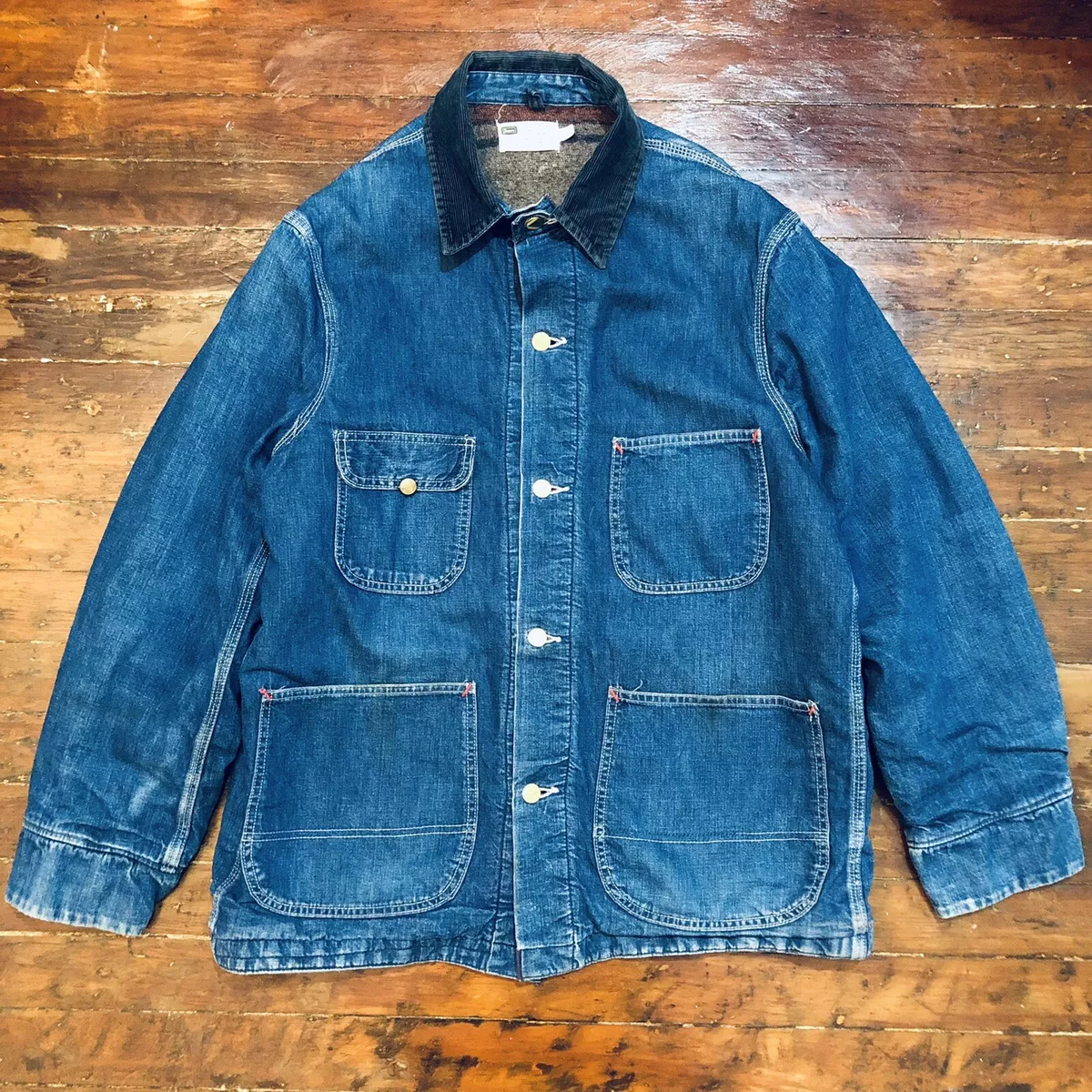 50s 60s Sears Vintage Denim Chore Jacket Work Railroad Corduroy