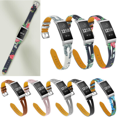 Watch Strap For Fitbit Charge 3/4 Women Slim Flowers Leather Band Strap Bracelet