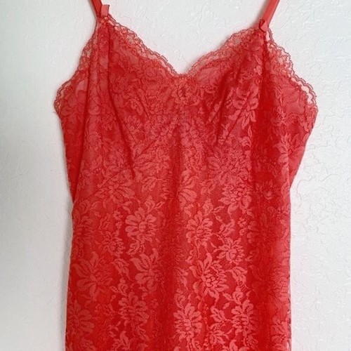 Vintage Vanity Fair Coral Pink Floral Lace Slip Dress Sundress Boho Small - Picture 5 of 9