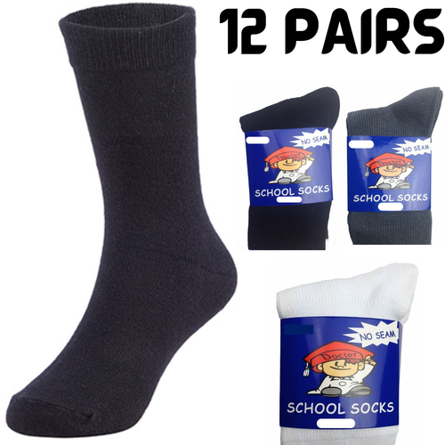 12x Pairs SCHOOL SOCKS Plain Cotton Rich Girls Boys School Uniform BULK - Picture 2 of 17