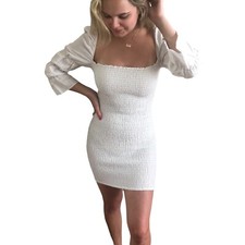 Reformation Jacinta Linen Smocked Mini Dress M Soft Girl Festival Going Out