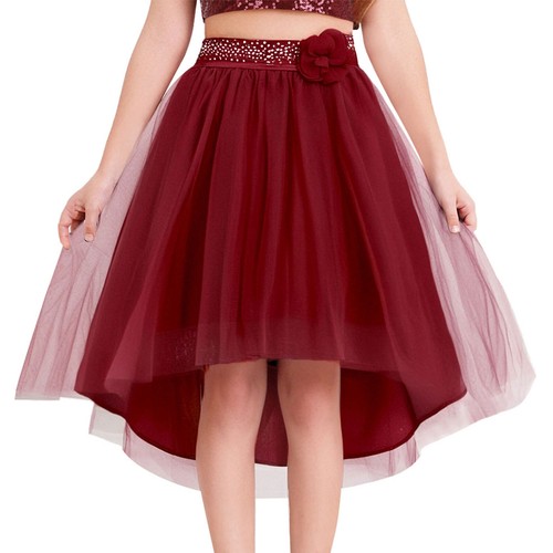 Girls Skirt Long Tulle Skirt Rhinestone Party Skirt Asymmetrical Elastic Skirt - Picture 7 of 81