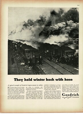 1937 B F Goodrich Rubber railroad iron ore cars thawed w steam hoses Vintage Ad
