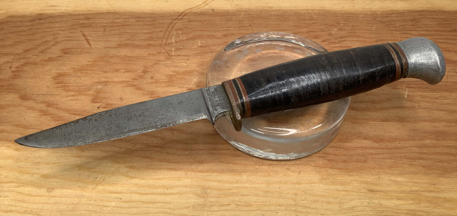 Vintage JUDSON CUTLERY Germany 3.5 in. Leather Stacked Fixed Blade