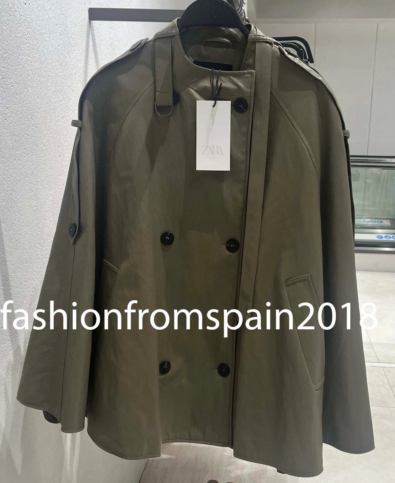 ZARA NEW WOMAN ZW COLLECTION FAUX LEATHER CAPE JACKET TAUPE GREY 3581/041/832