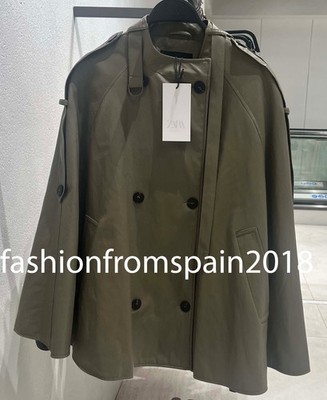 ワンダフル ZARA NEW WOMAN ZW COLLECTION FAUX LEATHER CAPE JACKET TAUPE GREY
