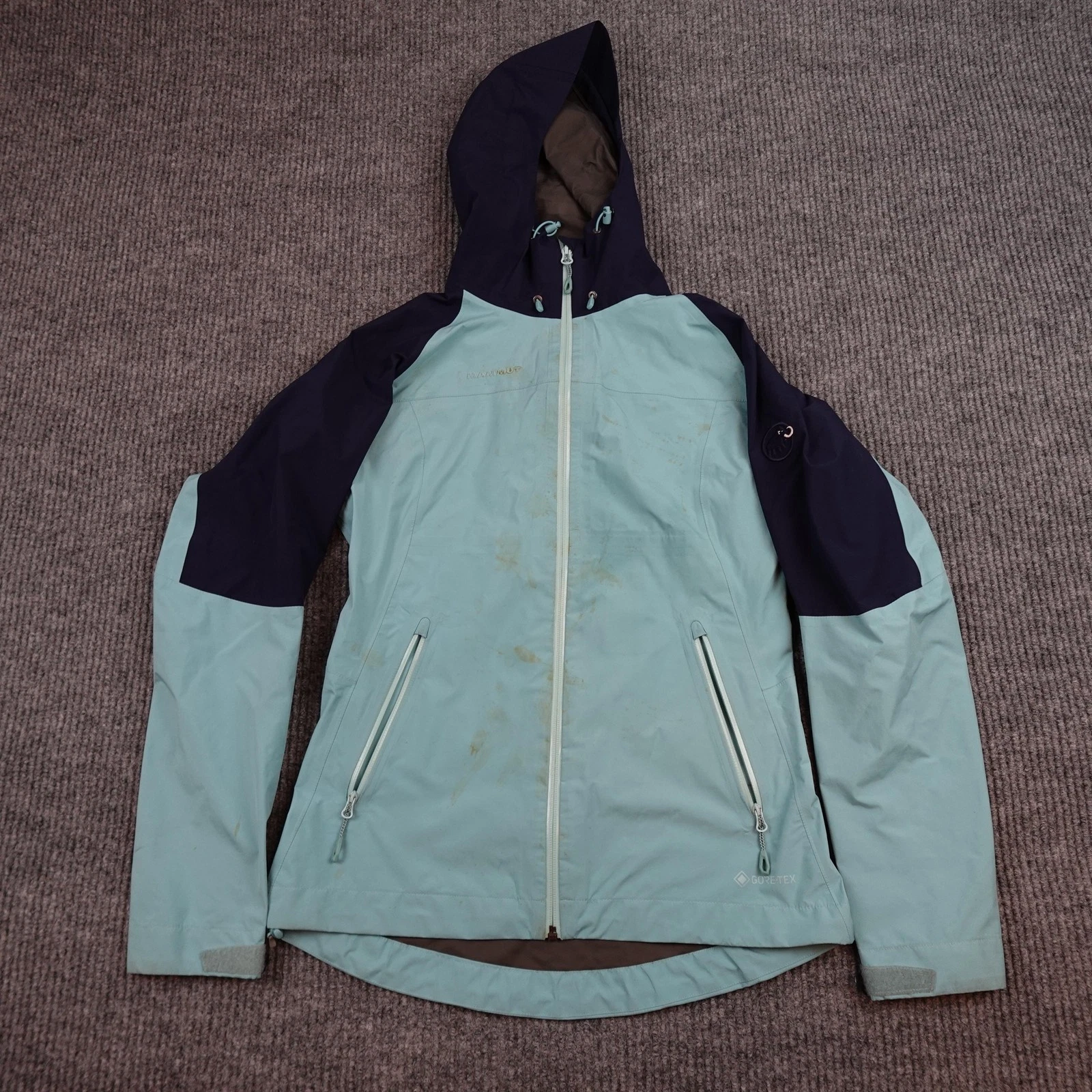 Mammut Goretex Jacket Womens XS Blue Colorblock Hooded Waterproof Ski Shell
