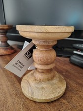 One Pale Wooden Pillar Candle Holder Rustic Traditional Style Light Beige