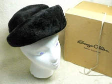 Vintage 1960's Women's HAT.Black Gwenn Pennington Martelle Faux Fur BRETON. Sage