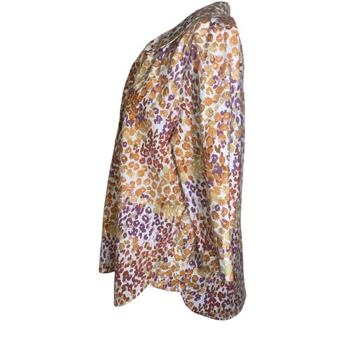 Chico's Orange Red Purple Leopard Popover Top Buttoned Back Women's Size 1P - Picture 2 of 8