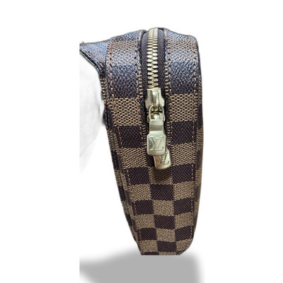 Louis Vuitton Damier Ebene Crossbody Bag Brown Zip Closure Red Lining