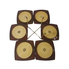 Retro Set of 6 Plastic Square Coasters w/Wire Caddy Holder - U.S.A. - SEE DESC