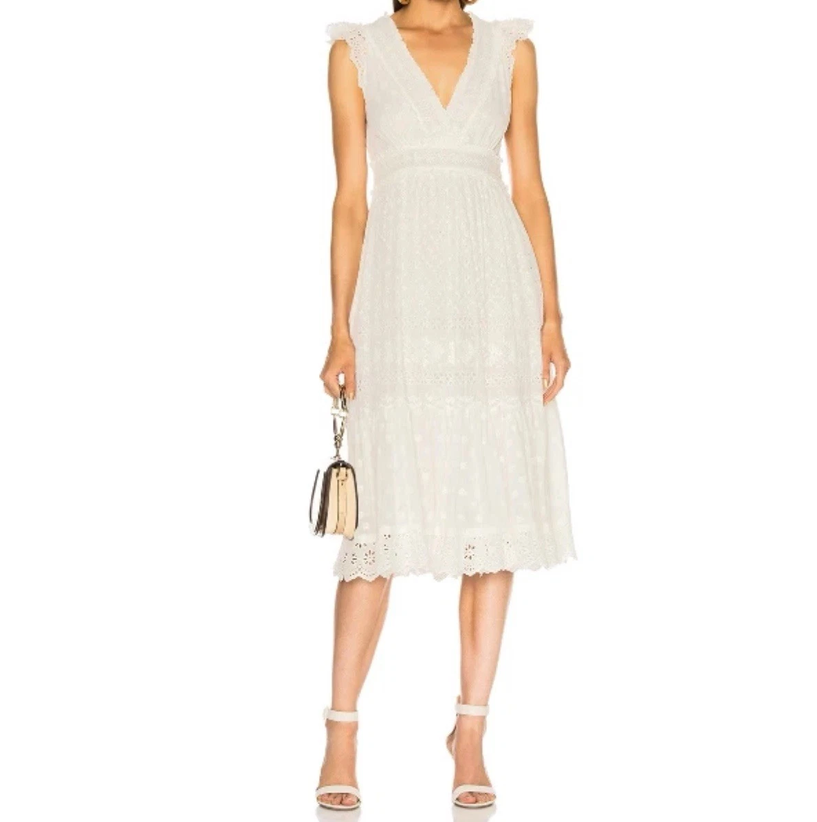 green emerald velvet dress Eloisa Corded Lace Dress - Chalk White Sleeveless Midi Dress main image 1