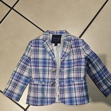Janie and Jack Boys Plaid Cotton Lined Blazer Jacket Button Woven 3 Blue