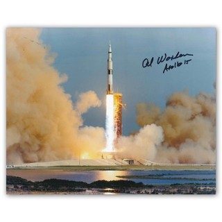 Astronaut Alfred Worden Autographed A4 Apollo 15 Launch Photo 13170