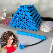 36 PCS Blue Perm Rods Natural Hair Cold Wave Plastic Rollers Rat Tail Comb