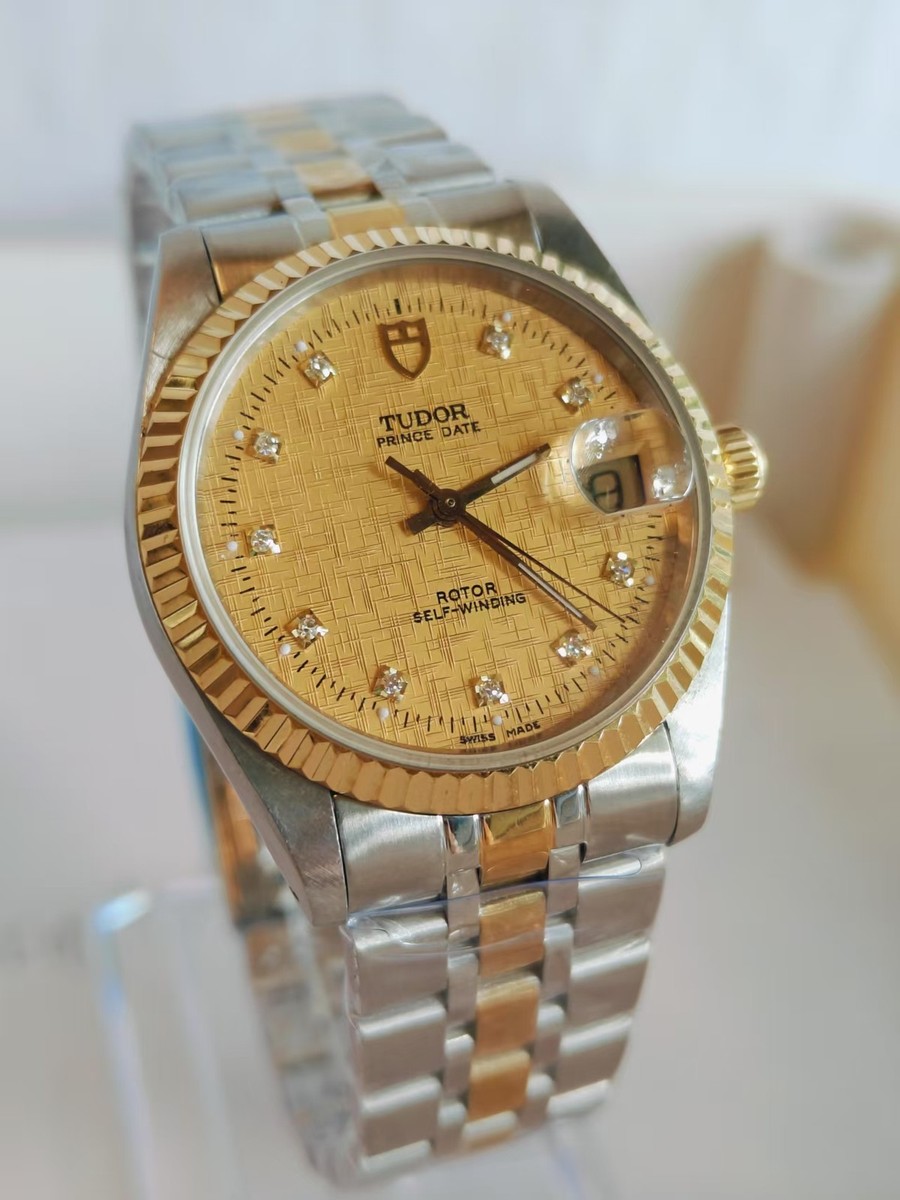 Tudor Prince Date 74033 Men's Watch Automatic 34mm Gold Linen