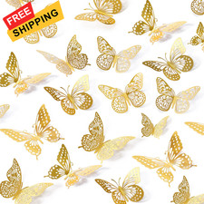 SAOROPEB 3D Butterfly Wall Decor - 48 Pcs, 4 Styles, 3 Sizes, 48 Gold