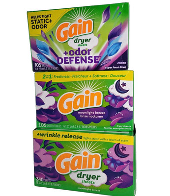 3 Boxes Gain Dryer Sheets Odor Defense Wrinkle Release 350 Sheets Total New