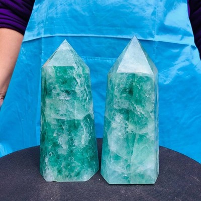 2pc 4.62LB Natural Fluorite crystal Hexagonal point Column Healing Reiki 2717