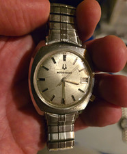Vintage 1970s Bulova Accutron 218 Calendar Watch Silver Dial Running