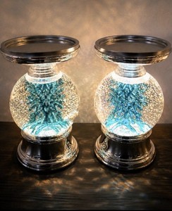 8.5" Lit Glitter Snowflake Pedestal by Valerie X2