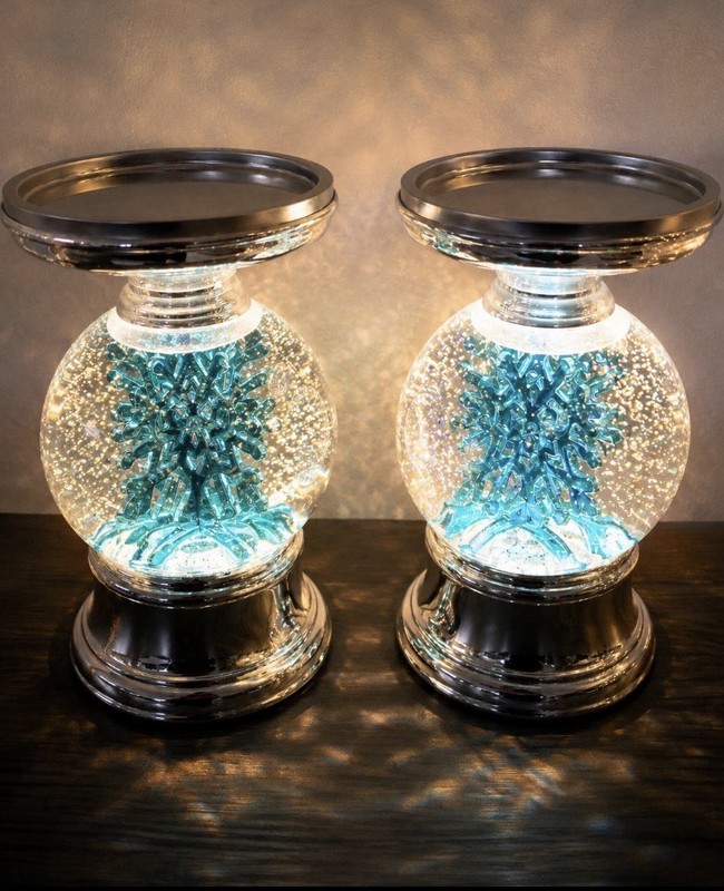 8.5" Lit Glitter Snowflake Pedestal by Valerie X2