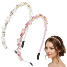 SULIKJHUI 2 Pcs Crystal Headband - White  Pink