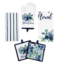 Blooming Floral Heat Resistant Cotton Kitchen Towel Pot Holders Set 5 PCS
