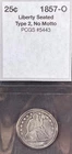 1857-O Liberty Seated Silver Quarter 25C, Type 2, No Motto, Very Fine+  (VF+)