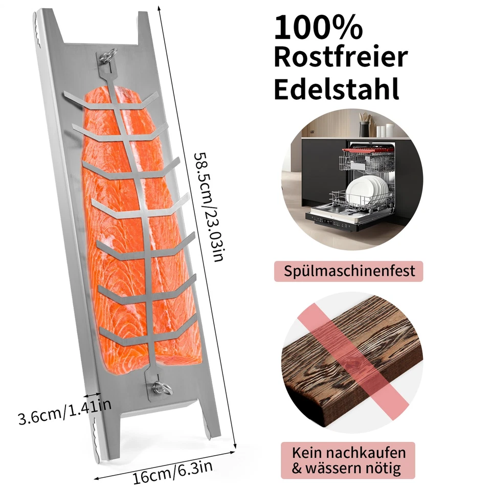 Flammlachsbrett set Edelstahl Buche Feuerschale Flammlachsbretter Lachsbrett - Bild 3 von 4