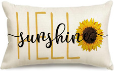 Hello Sunshine Sunflower Spring Summer Throw Pillow Covers,12X20 Inch Quote Whit