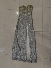 Pageant/prom dress Strapless Sequin Long Gown Dress Silver Gold Side Slit Size 2