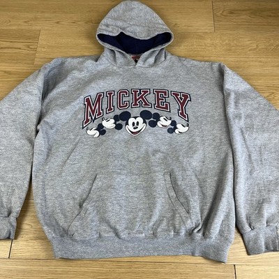 Mickey Inc Made in USA Disney Boxy Fit Logo Spellout Mouse Hoodie Grau XL 90s