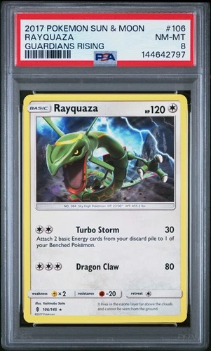 2017 POKEMON SUN & MOON GUARDIANS RISING #106 RAYQUAZA PSA 8