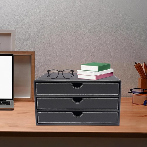 Schwarz Home Office Desktop Schreibtisch-Schubladenbox PU-Leder-Schubladenbox - Afbeelding 4 van 9