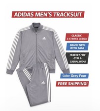 Adidas Men's Basic 3-Stripes Tricot Track Suit - Color: Grey Four Large