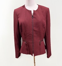 Tahari Arthur S. Levine Women's Dark Red Peplum Zip Lined Long Sleeve Blazer 10P